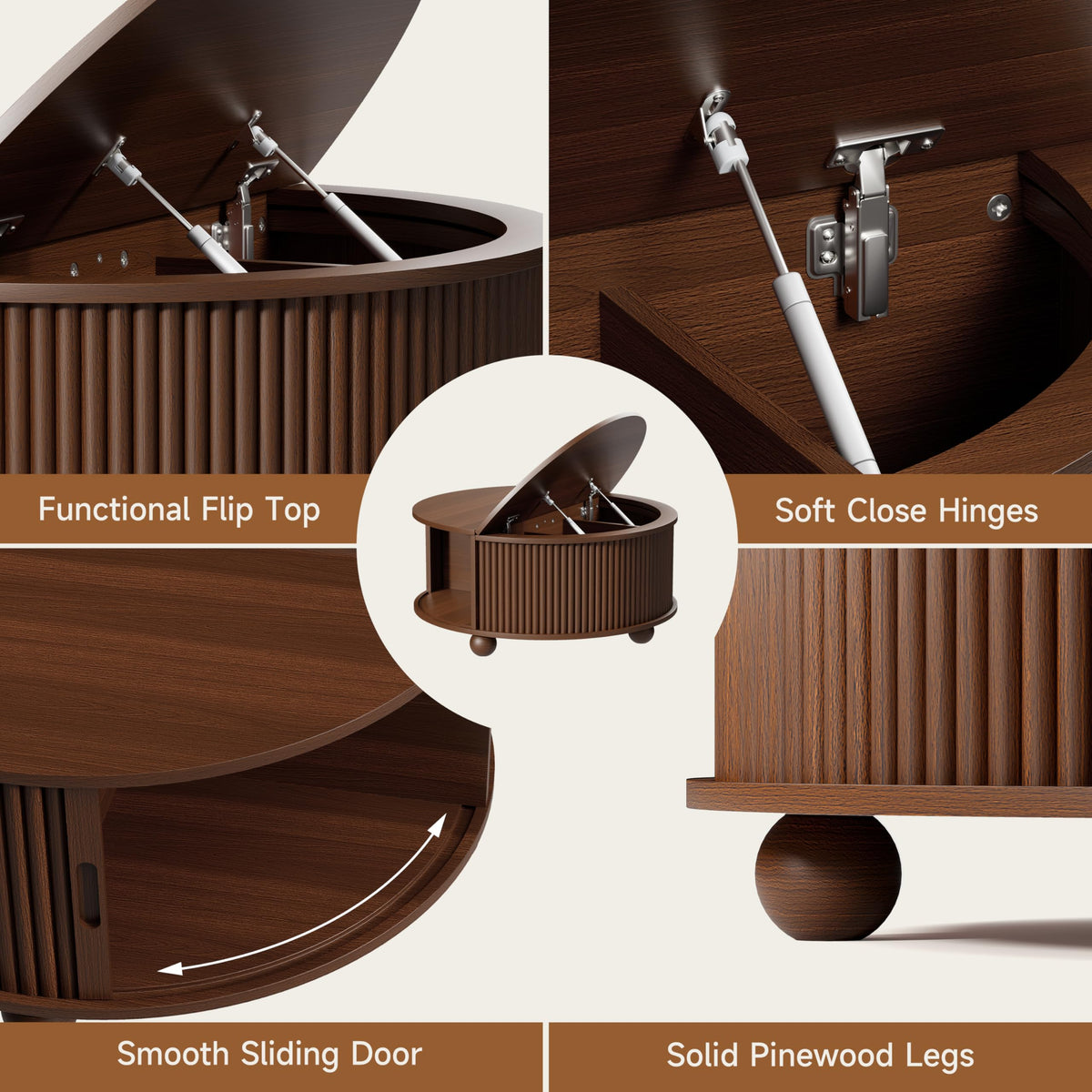 Fluted Round Storage Coffee Table