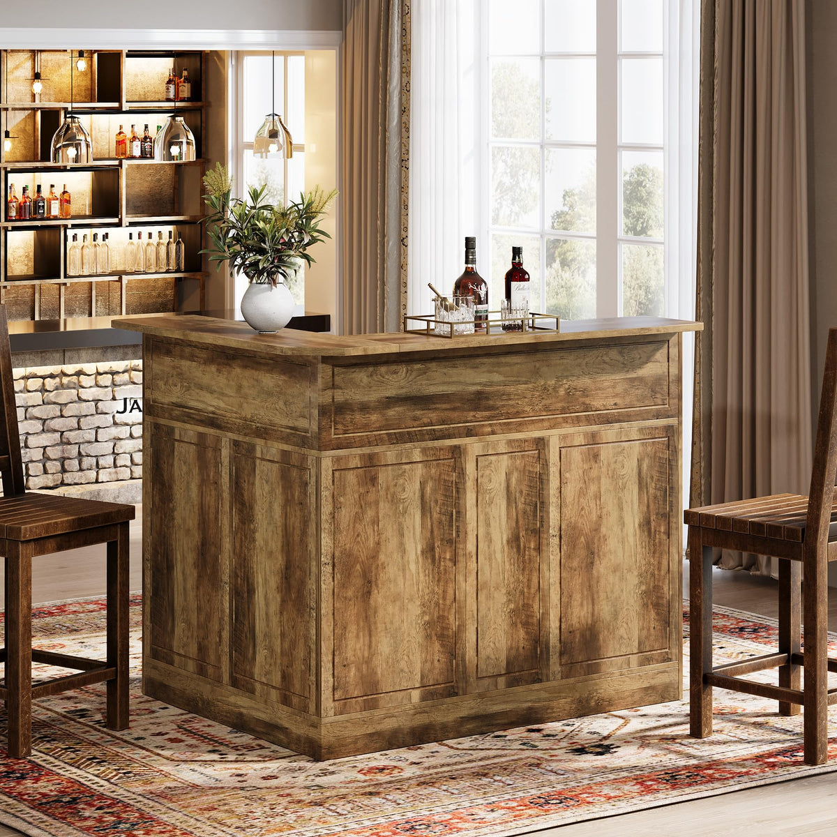 Rustic L-Shaped Bar Cabinet