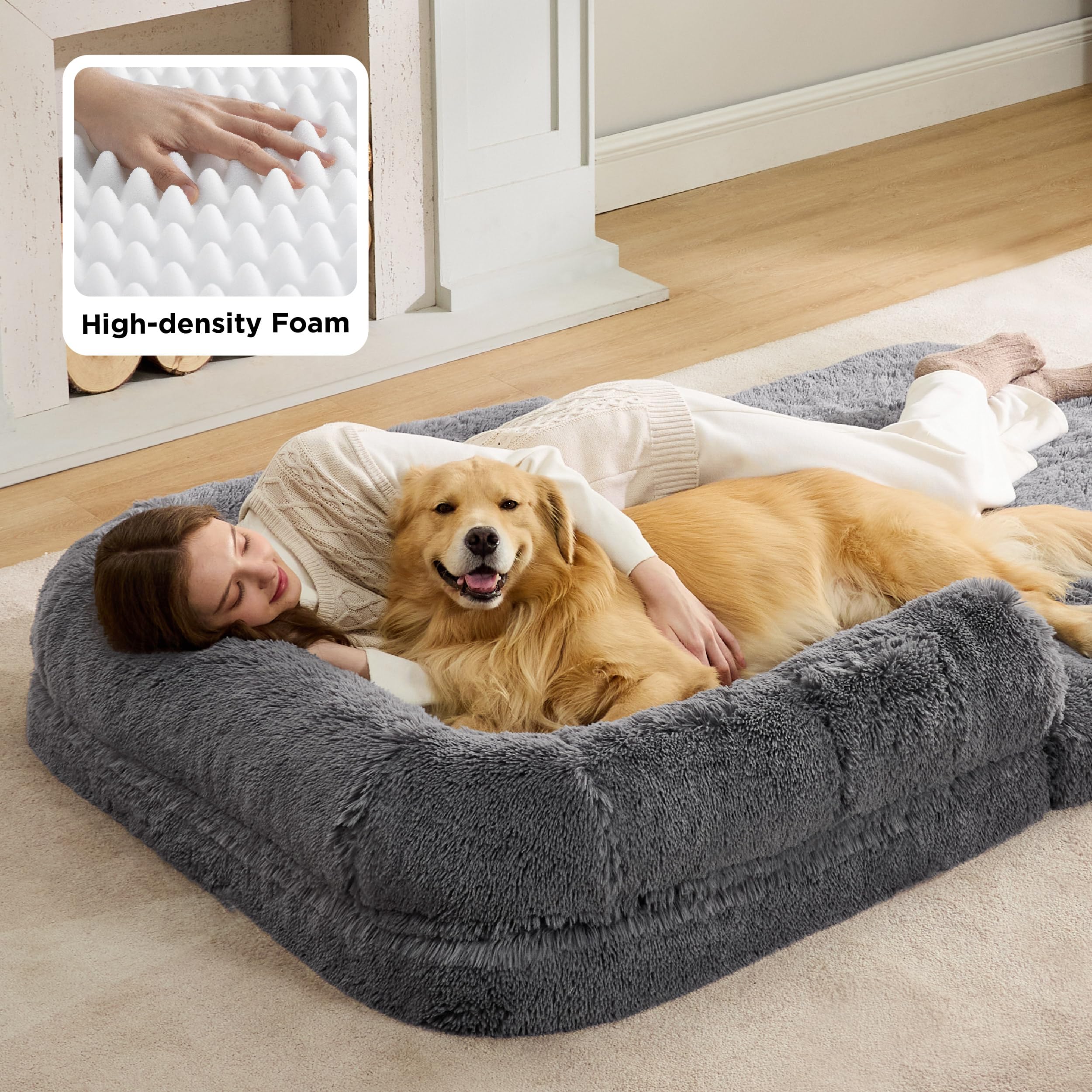 Foldable Human Dog Bed – Egg Foam, Bolster, Waterproof, Washable