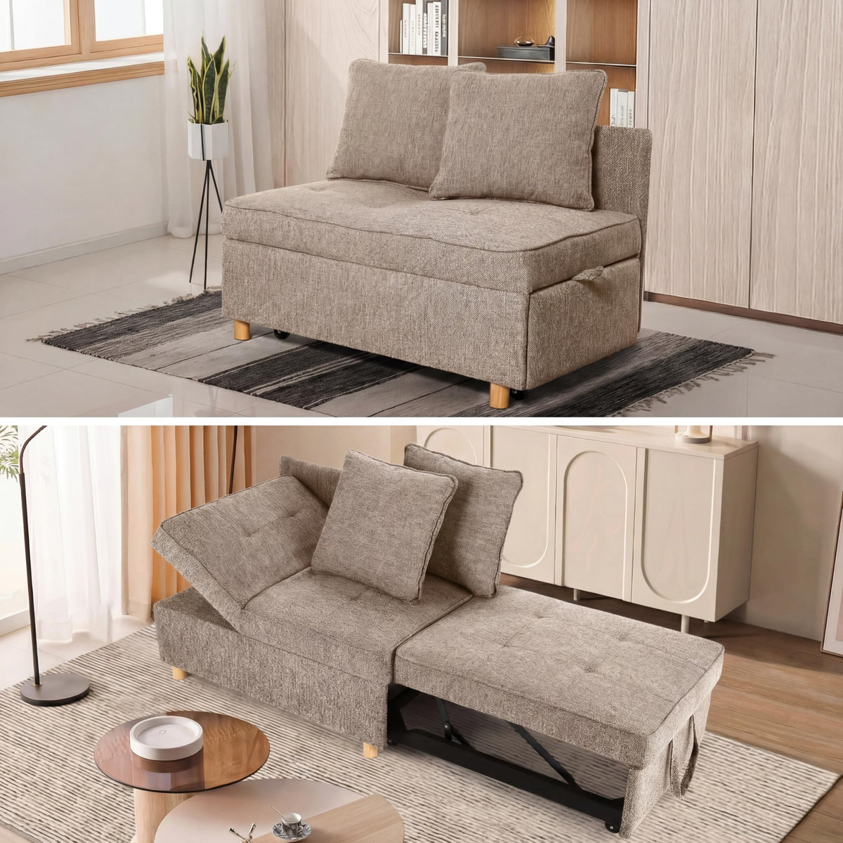SEJOV Sofa Bed Chair 4-in-1 Convertible Chair Bed, Brown Grey