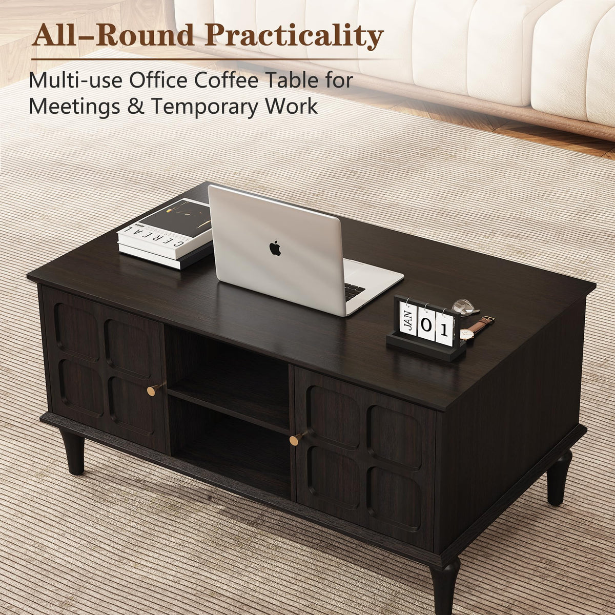 Black Mid-Century Storage Coffee Table