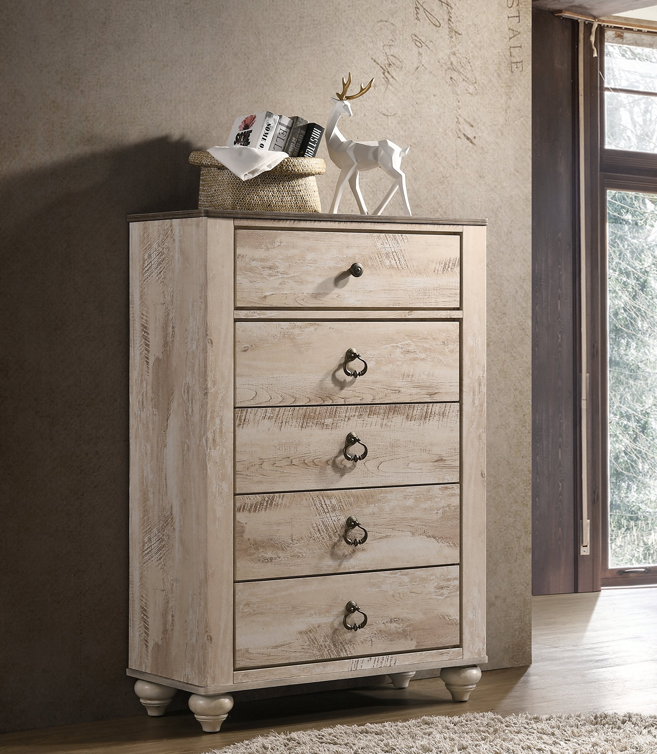 Roundhill Furniture Amerland Contemporary White Wash Finish 6-Piece Bedroom Set,