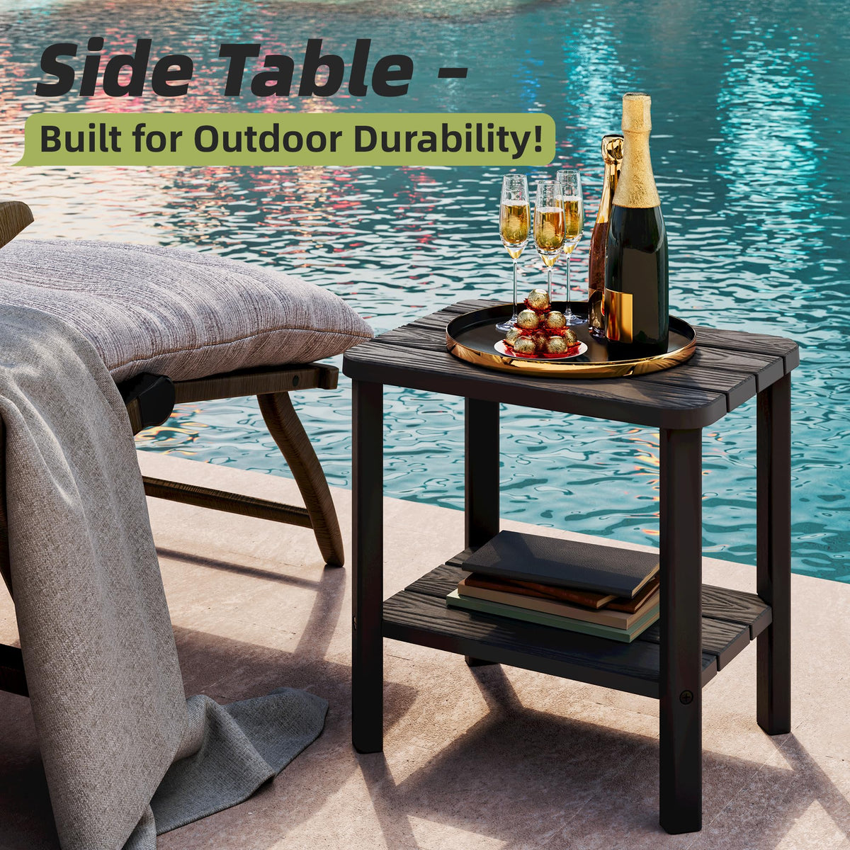NUNU LAB Outdoor Chaise Lounge Chairs Set, Black and 1 Table, 2pcs