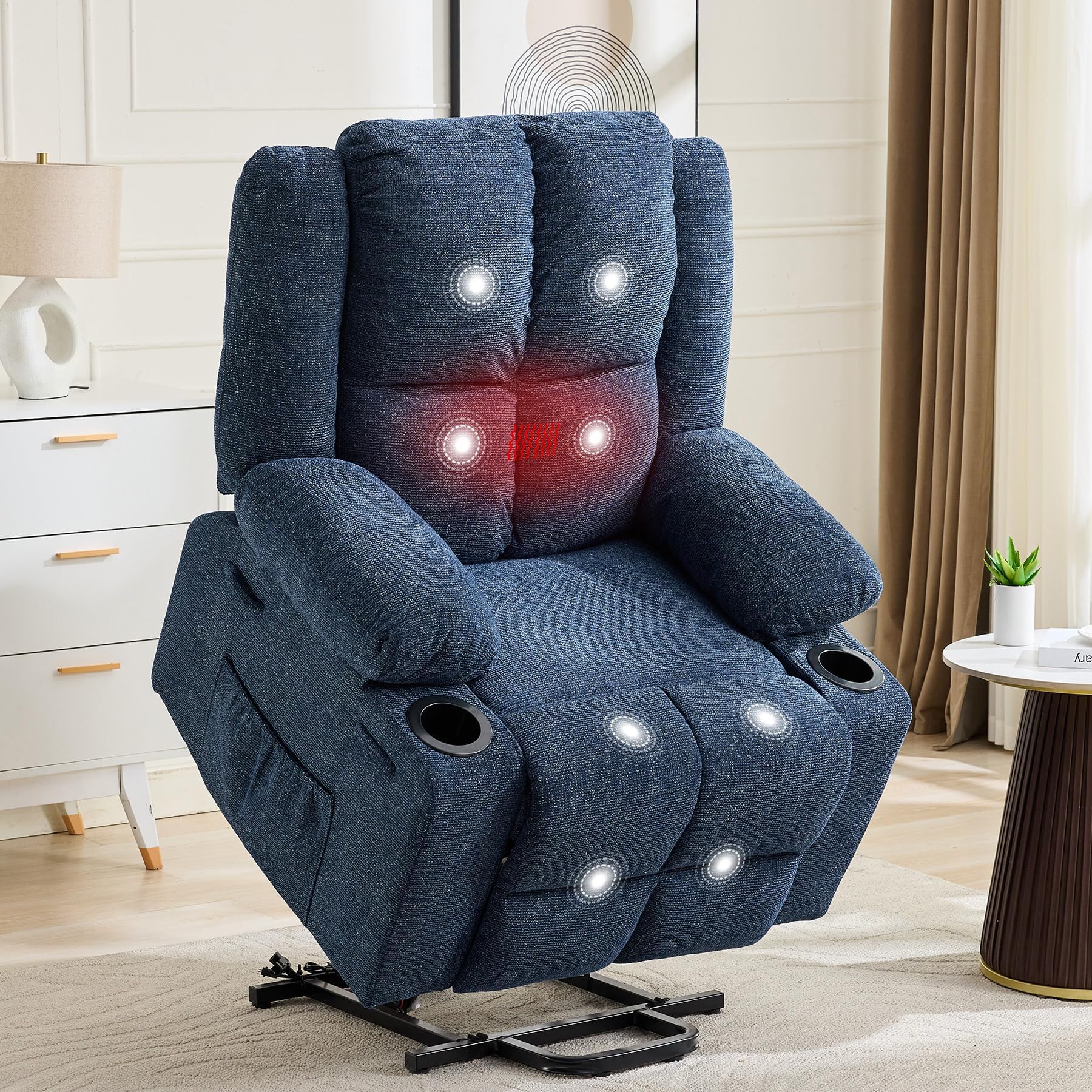 Garvee Power Lift Recliner Chair with Massage and Heat, Oversized Electric Lift Chair with Stand Assist, 155° Adjustable Lay Flat Recliner, 2 Cup Holders for Living Room