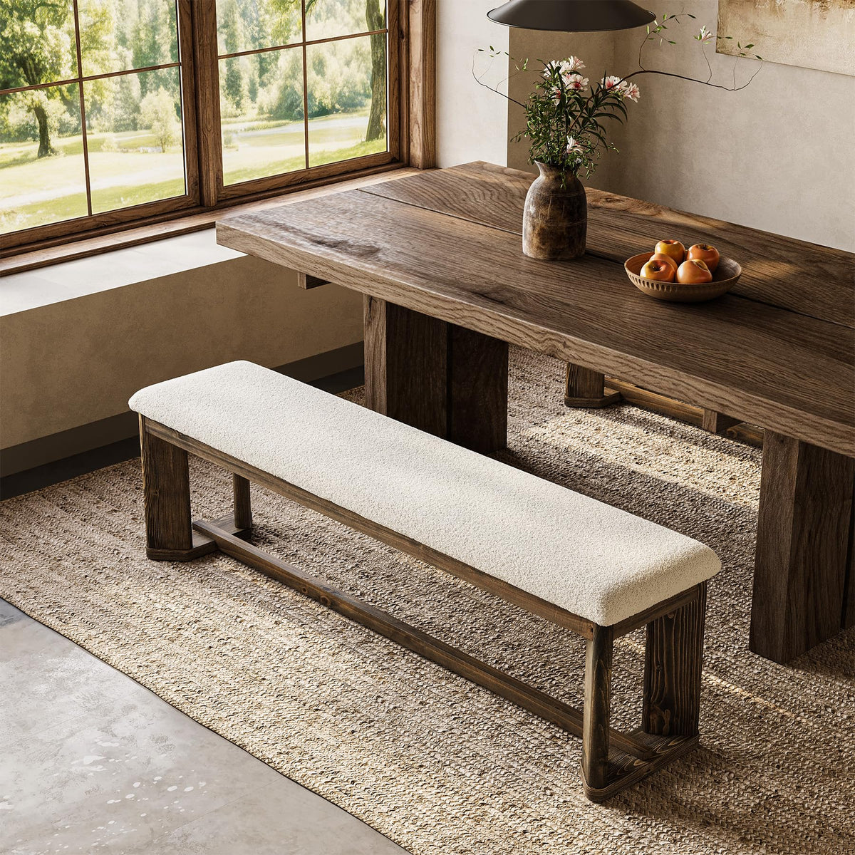Faux Fur Solid Wood Bench