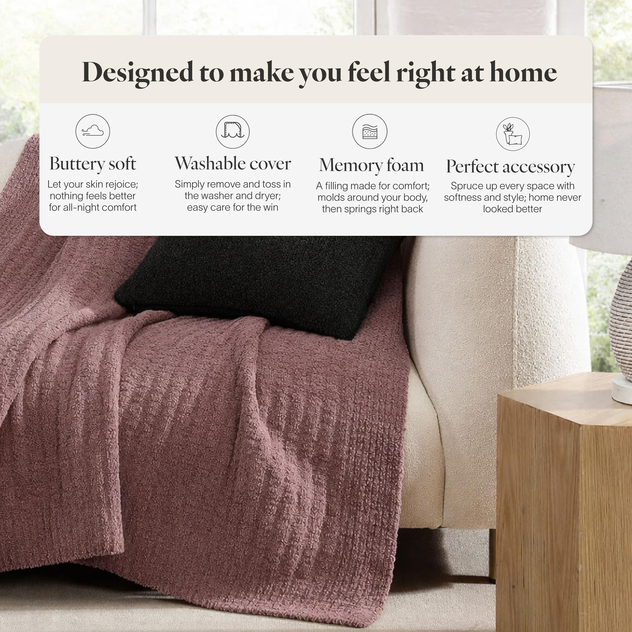 Memory Foam Throw Pillow with Washable Cover