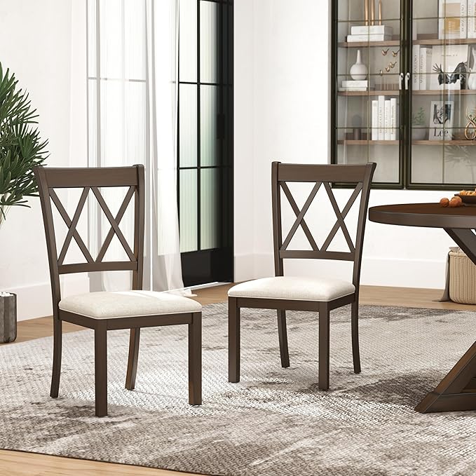 Upholstered Cross-Back Dining Chairs, Set of 2