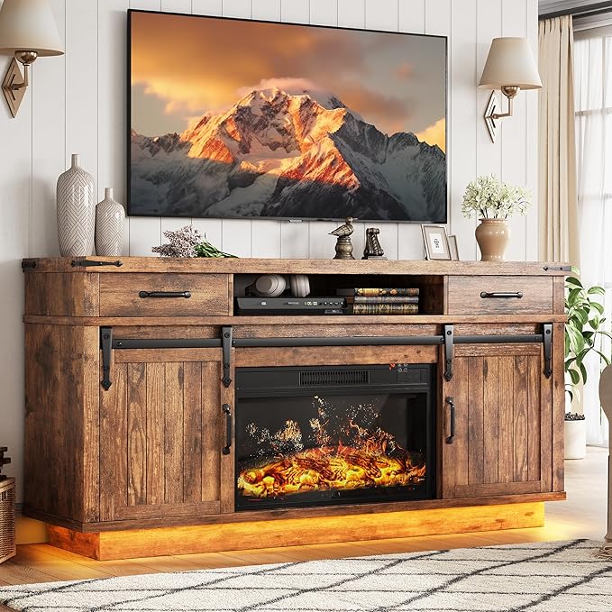 58" Farmhouse Electric Fireplace TV Stand