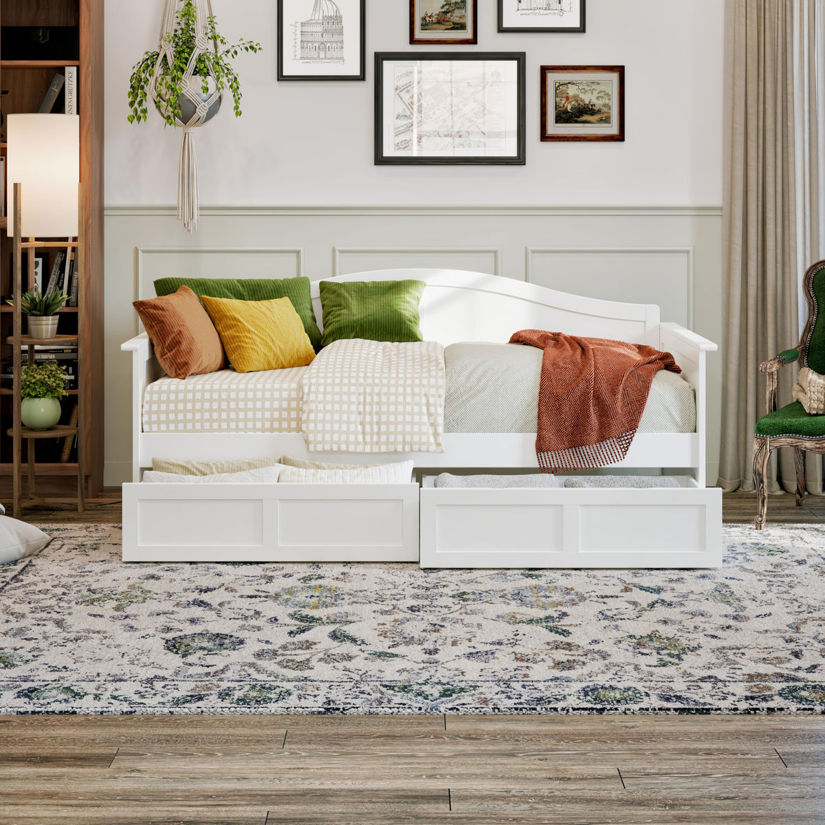 AFI, Acadia Twin Wood Daybed with 2 Storage Drawers, White