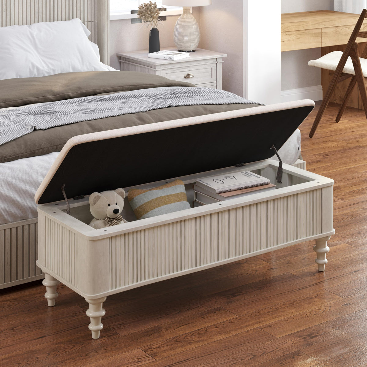 Solid Wood Upholstered Storage Bench