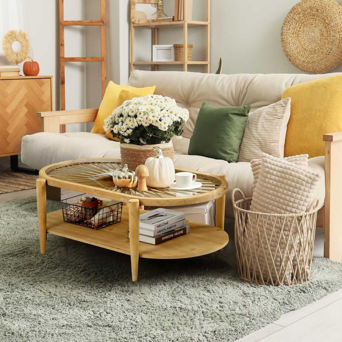 Oval Rattan Coffee Table