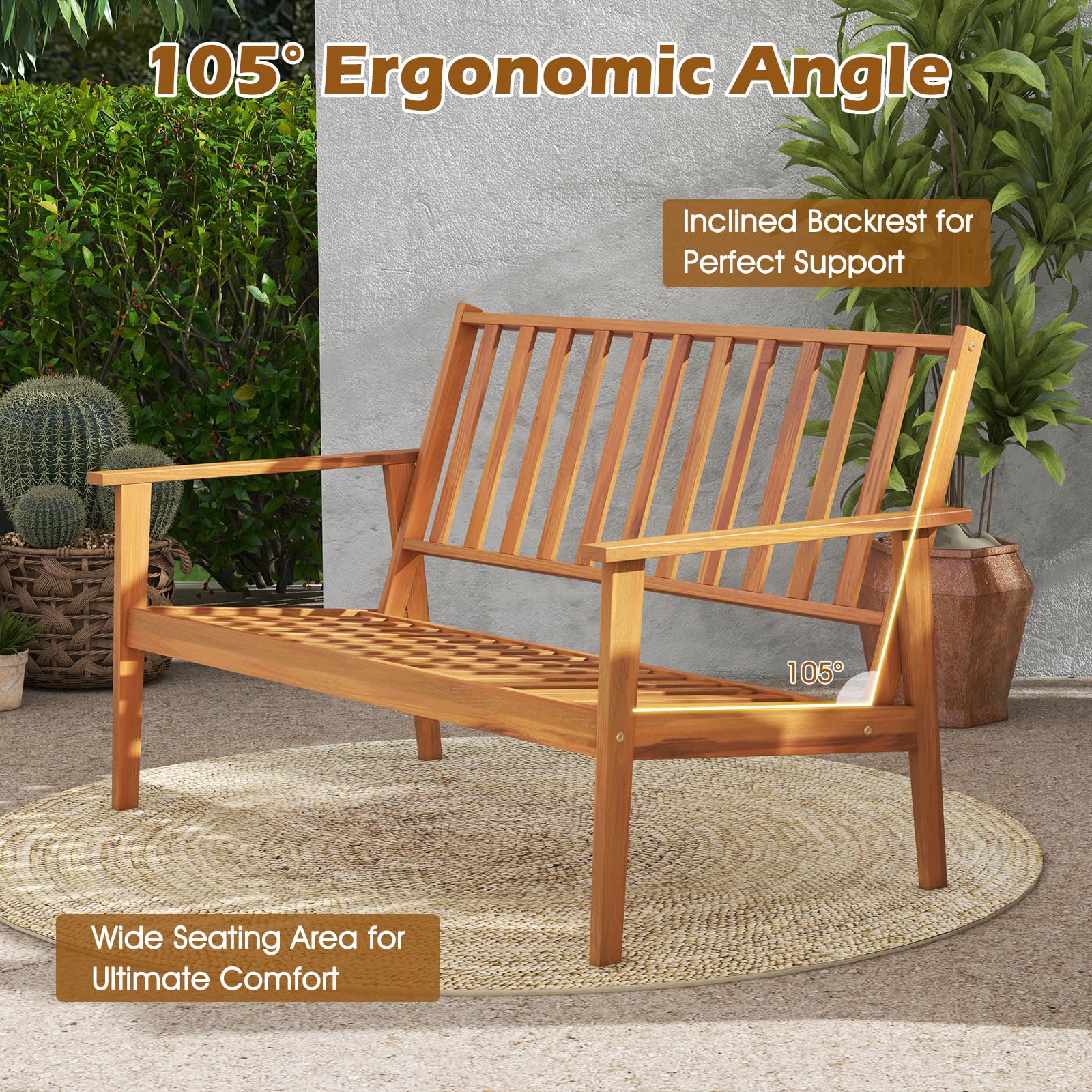4-Piece Acacia Wood Patio Conversation Set with Cushions