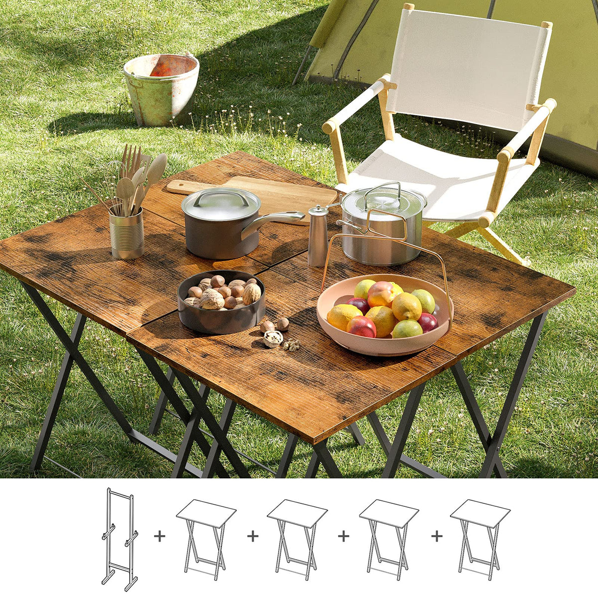 Folding TV Tray Set with Storage Rack
