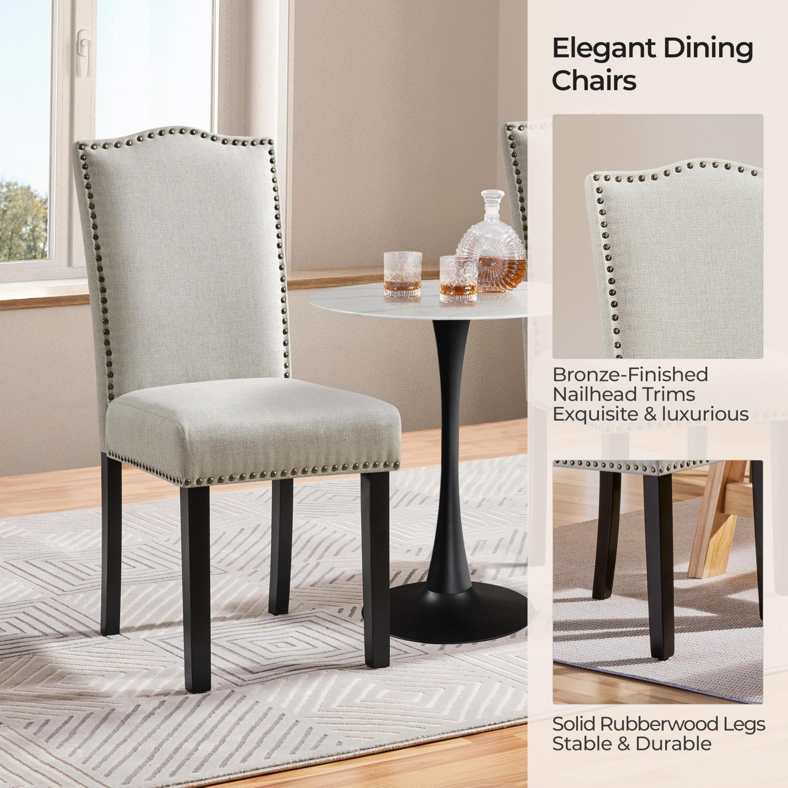 Upholstered Dining Chairs with Rubberwood Legs