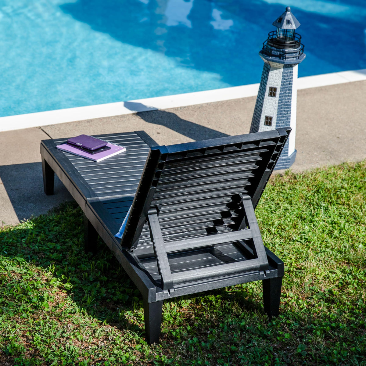 Sunnydaze 5-Position Outdoor Adjustable Chaise Lounge Chair - UV- and Weather-Resistant Polypropylene Resin - Wood-Look Design - Black