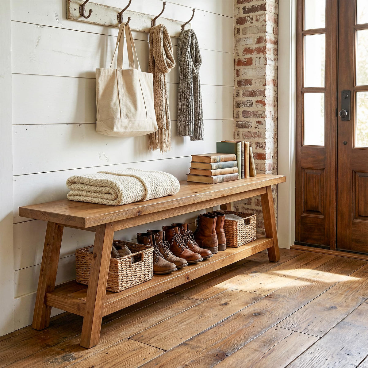 Solid Wood Entryway Storage Bench