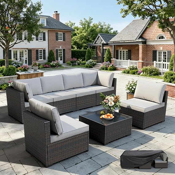 7-Piece Outdoor Rattan Sectional Sofa Set