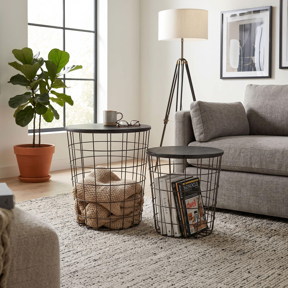 Lavish Home Round End Tables - Nesting Tables Set of 2, Black