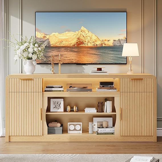 70" Fluted Fireplace TV Stand with Storage
