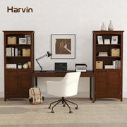 Ortello Home Harvin Standard Bookcase with Doors Set of 2, Solid Wood Bookshelves Floor Standing 5 Tier Adjustable Shelves Organizer and Storage, 72in Tall Bookshelf for Home Office, Living Room