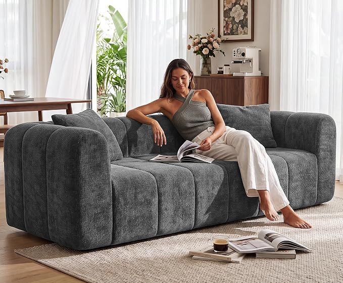 Channel-Tufted Chenille Sofa