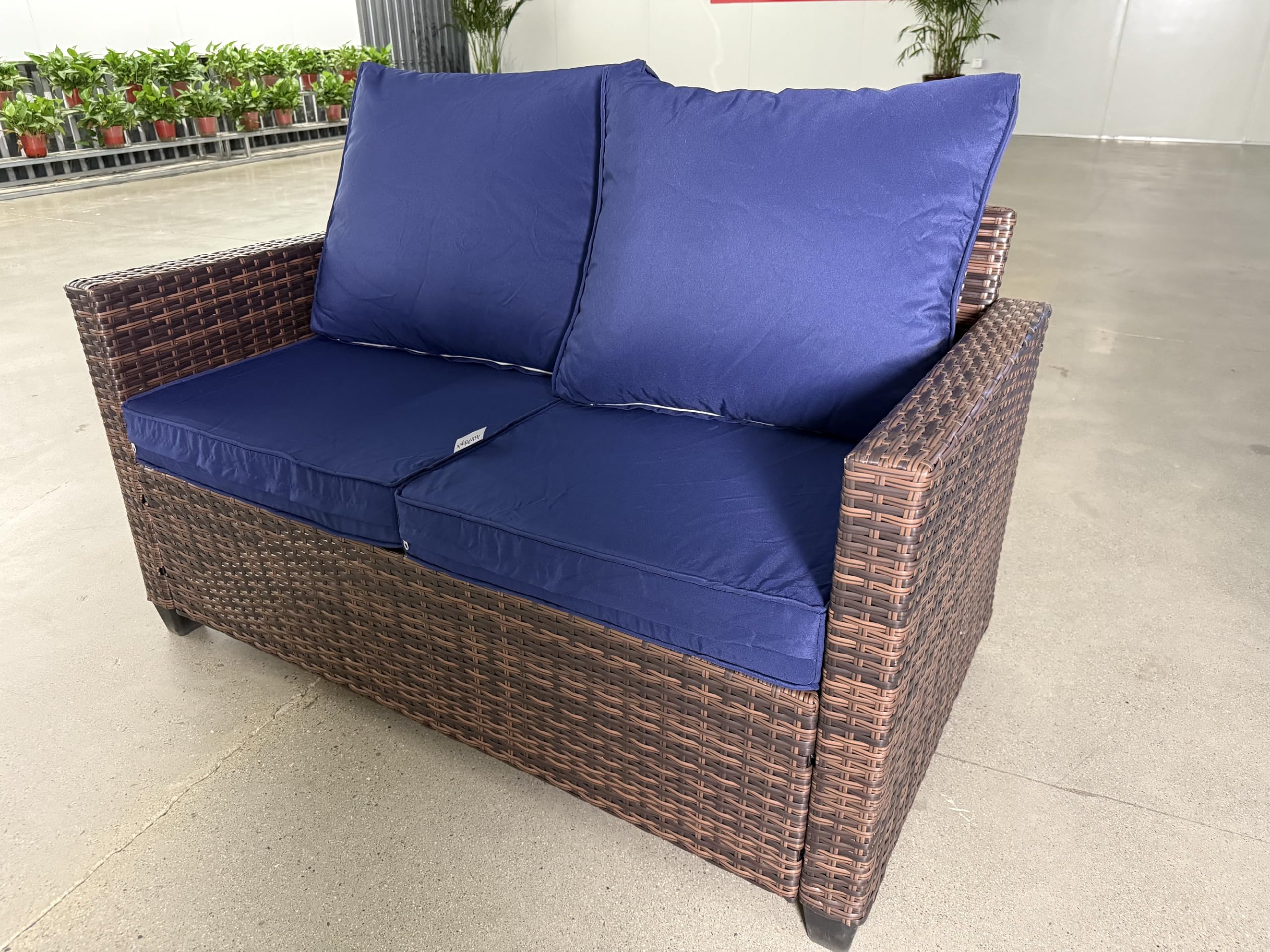 Outdoor Rattan Loveseat with Deep Seat Cushions