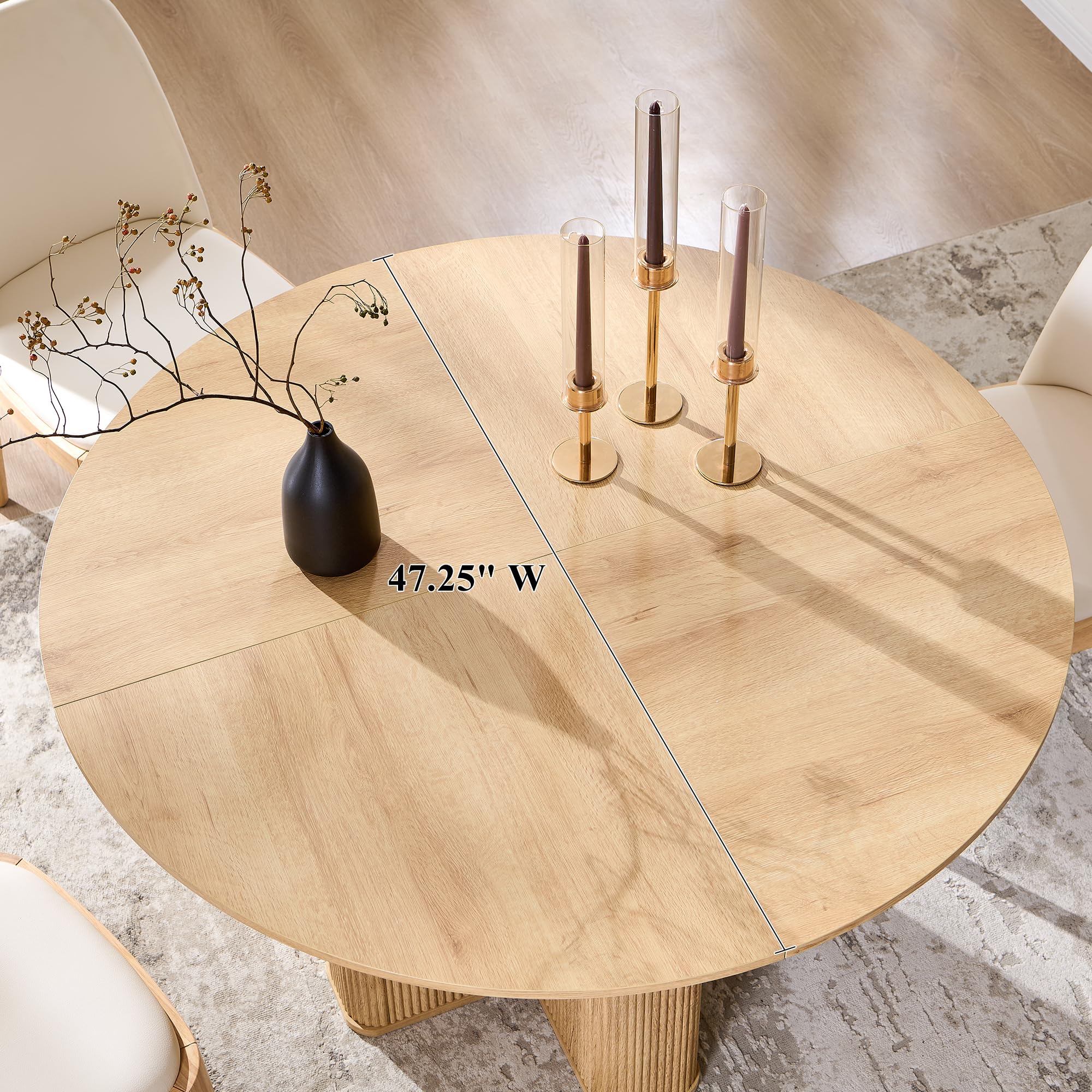 T4TREAM 47" Fluted Round Dining Table for Kitchen Living Room, Natural Oak