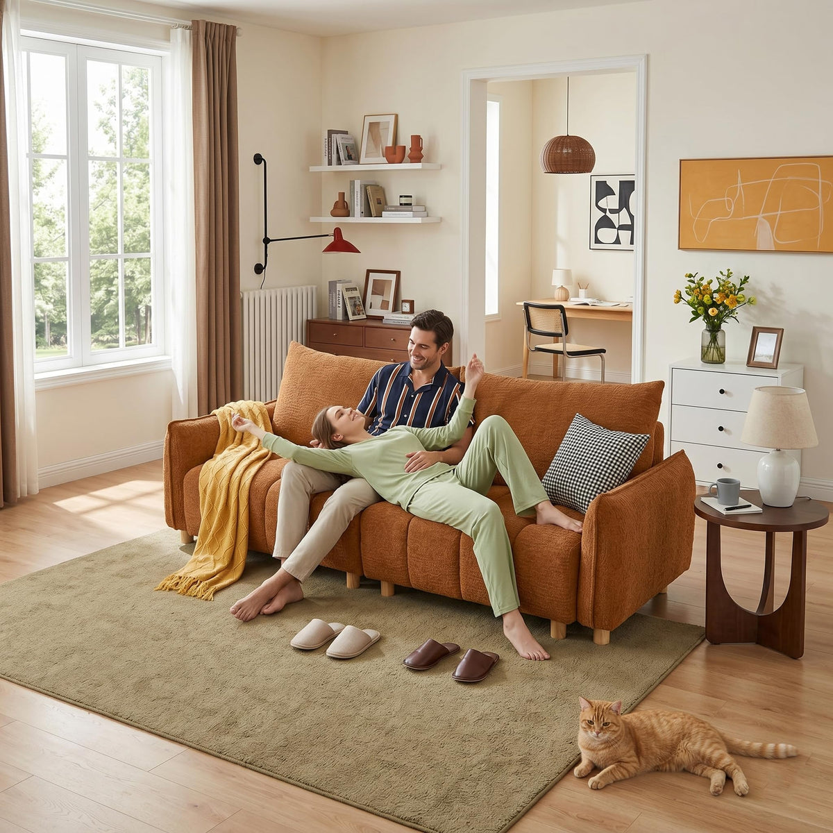 Chenille Sleeper Sofa with Storage