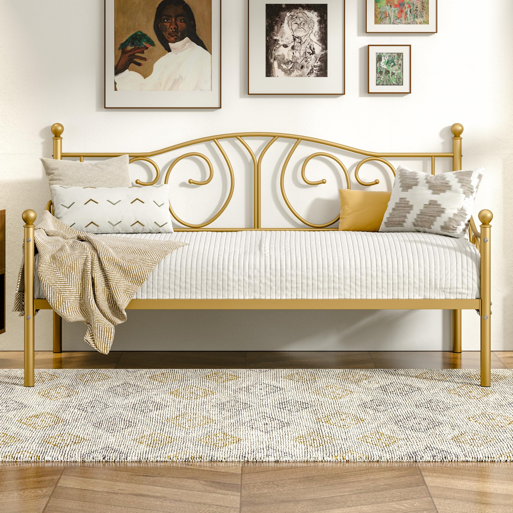 Twin Daybed Frame with Metal Slats & Under-Bed Storage