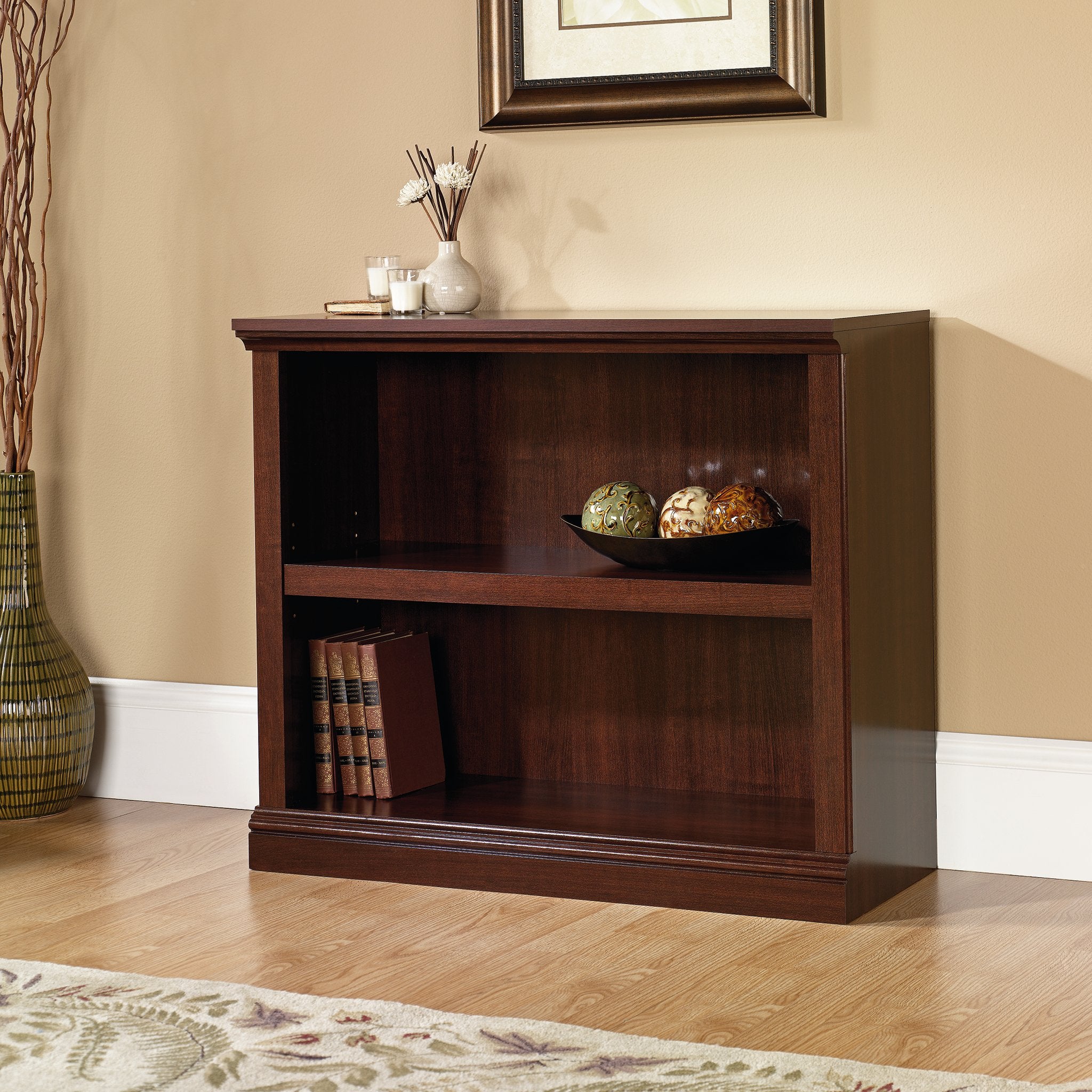 Sauder Palladia Library with Doors/Book Shelf Miscellaneous Storage 2-Shelf Bookcase, Select Cherry Finish