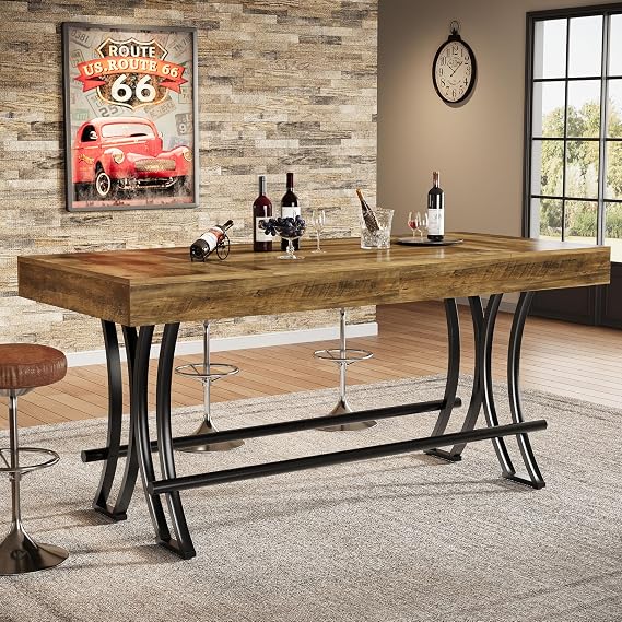 63" Counter Height Bar Table with Metal Footrest