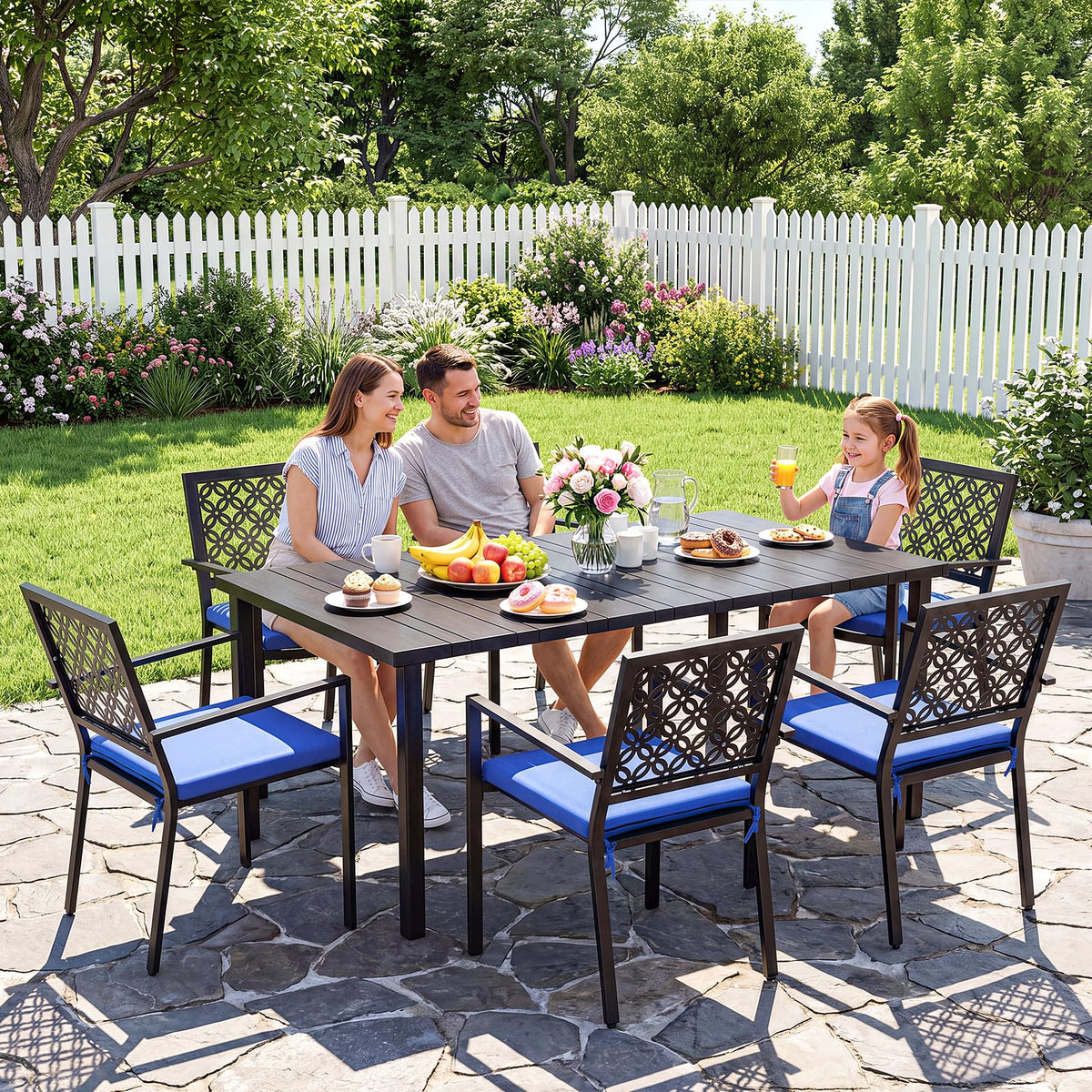 7 Piece Outdoor Dining Set with 6 Dining Chairs for Deck Garden Poolside