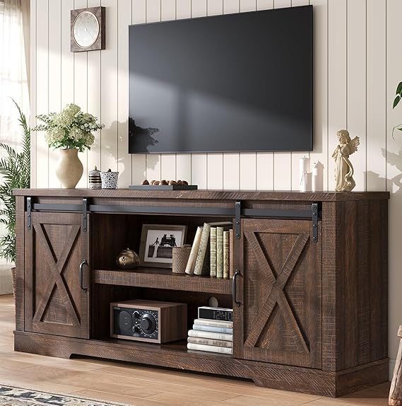 66" Farmhouse TV Stand with Sliding Barn Door