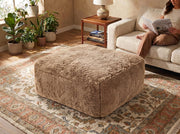 TIRSTICE Oversized Square Ottoman, 31.5" Boneless Ottoman in Luxury Faux Fur, Large Cloud Pouf Footrest for Living Room, Safe Soft Foam Stool & Coffee Table, No Assembly (Light Khaki)