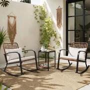 Mugovelo 3 Piece Patio Bistro Set with Cushion, 2 Rocking Chairs with Table