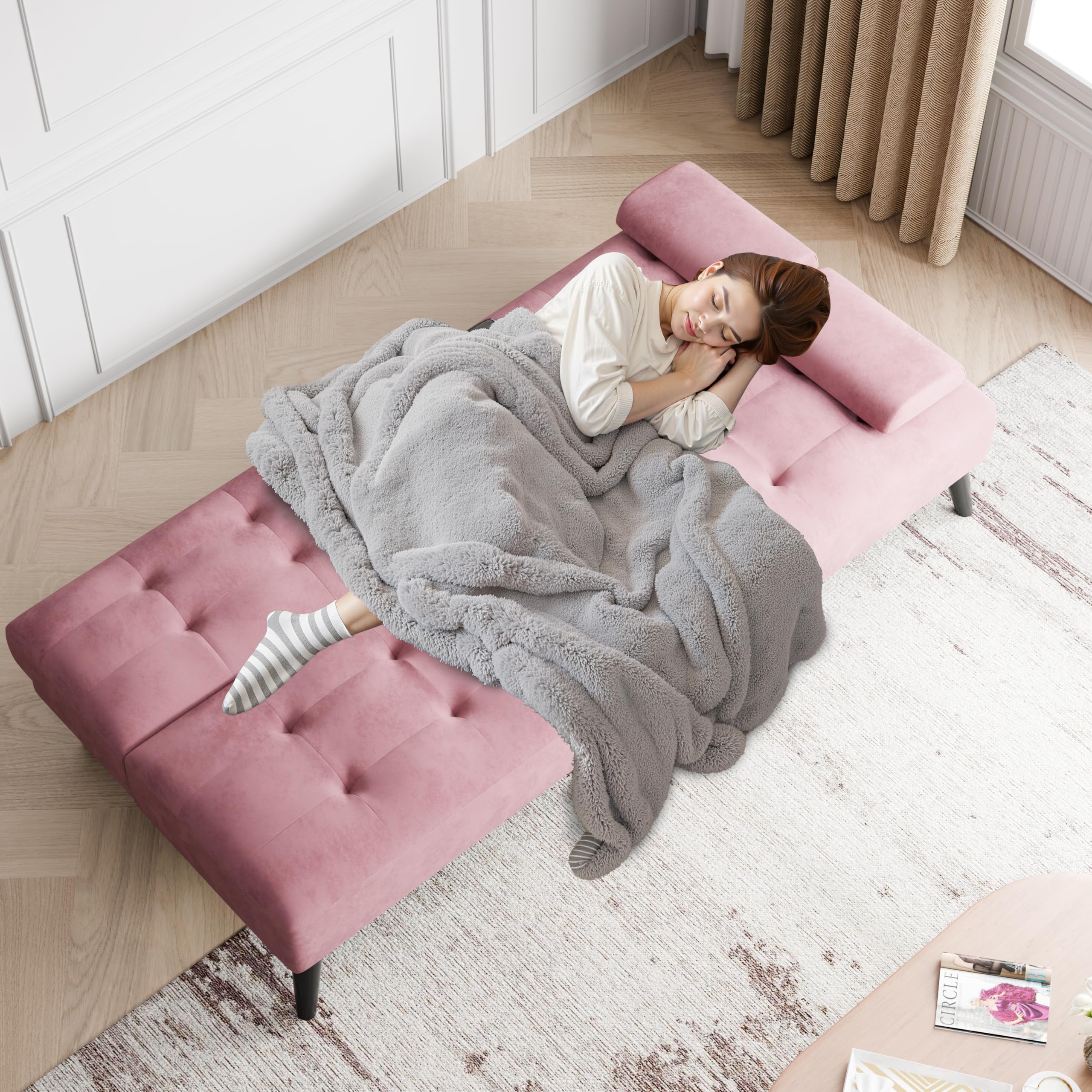 Convertible Futon Loveseat Sofa Bed with Adjustable Backrest & Cup Holders