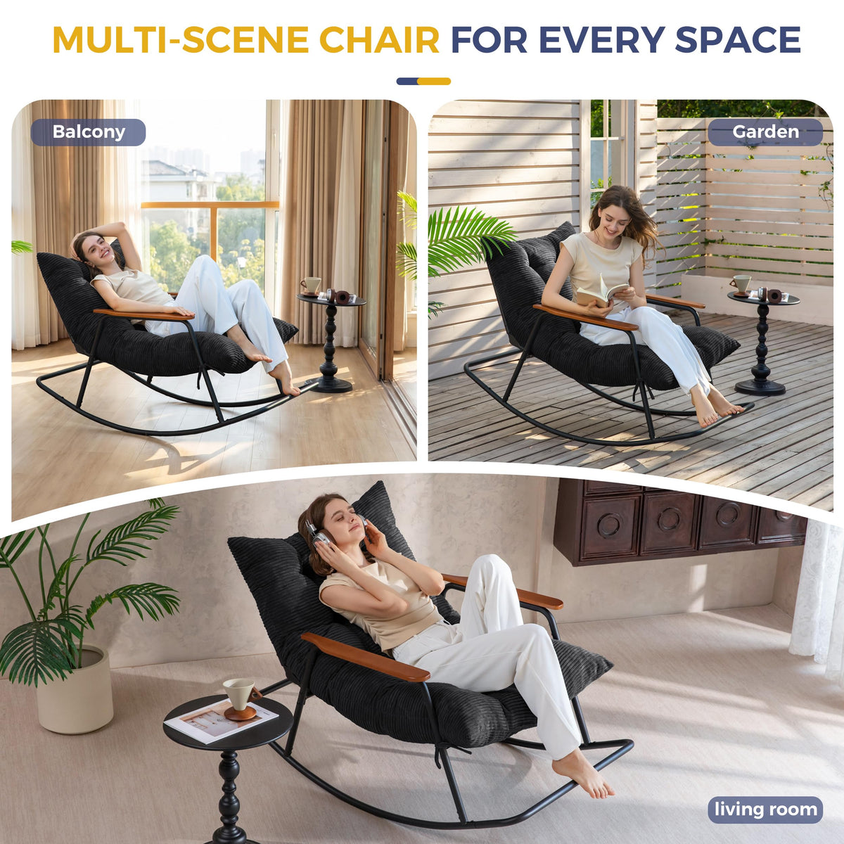 MAXYOYO Back Adjustable Rocking Chair Nursery, Glider Chair for Indoor Use