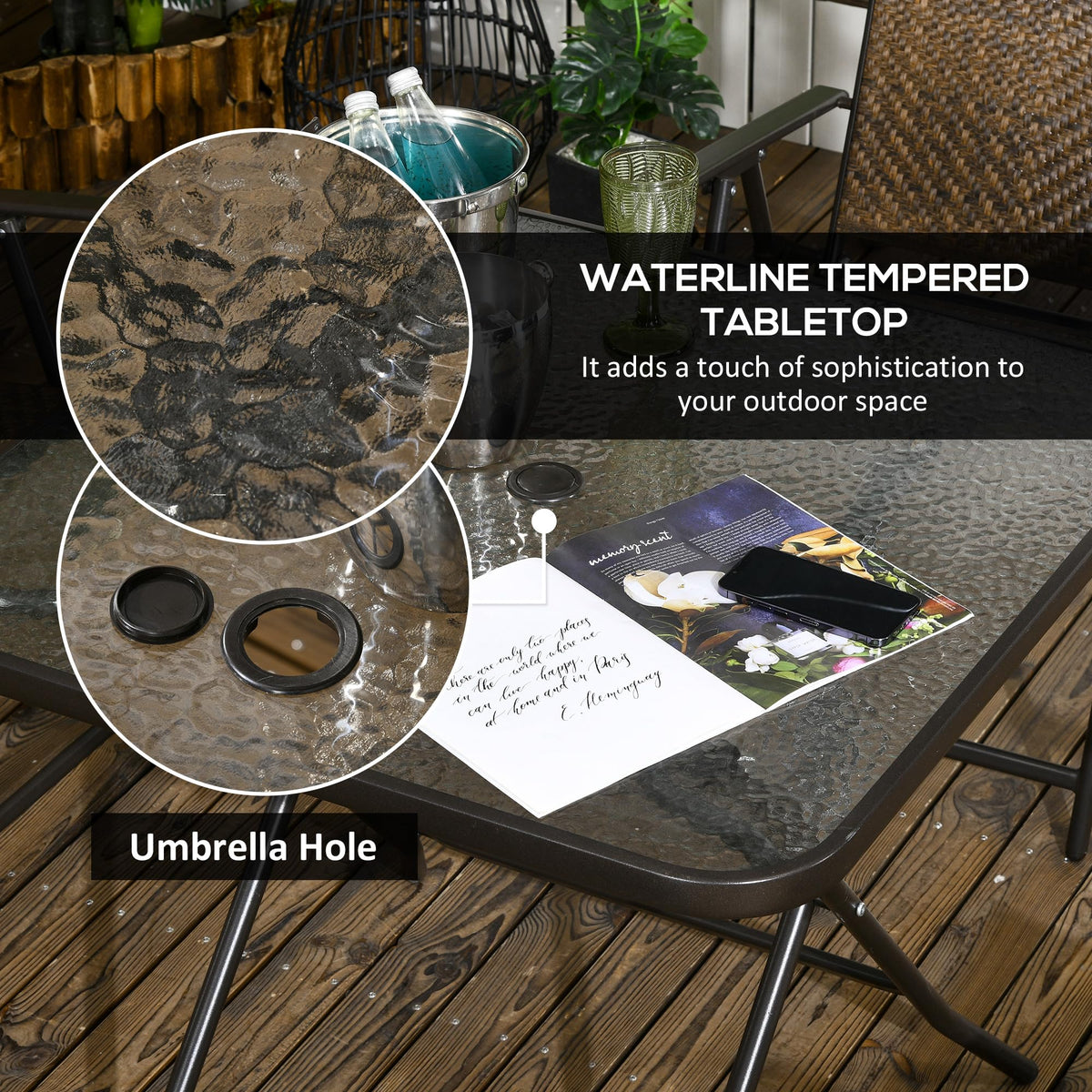 Outsunny 5 Pieces Wicker Patio Dining Set Foldable Dark Brown