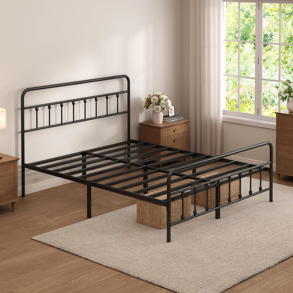 Chroark Queen Size Metal Bed Frame with Headboard and Footboard,Black