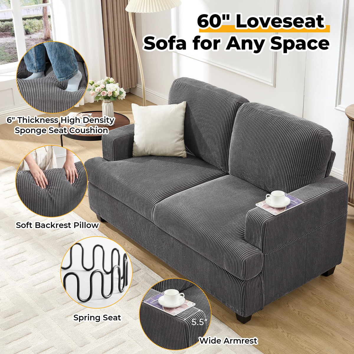 Corduroy Loveseat Sofa