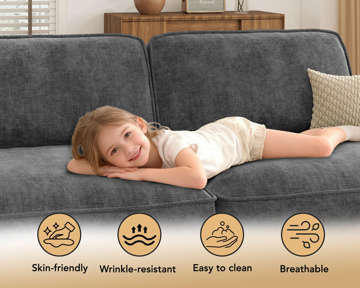 Vipbear 120" Oversized Modular Sectional Sofa, L Shaped Couch Set with 2 Pillows, 4 Seat Comfy Cloud Couches with Movable Ottoman for Living Room, Bedroom and Apartment, Chenille Dark Grey
