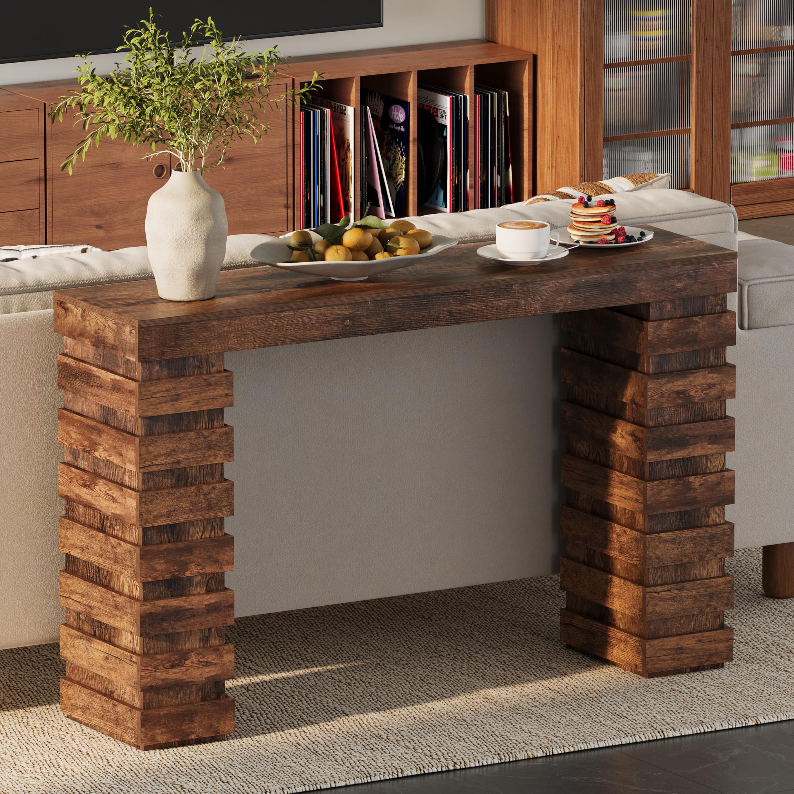 NinPeen 47.24" Long Console Table, Wood Entrance Table, Sofa Table Behind Couch, Industrial Console Table, Entryway Table for Contemporary Living Room, Entryway, or Hallway (Rustic Brown)