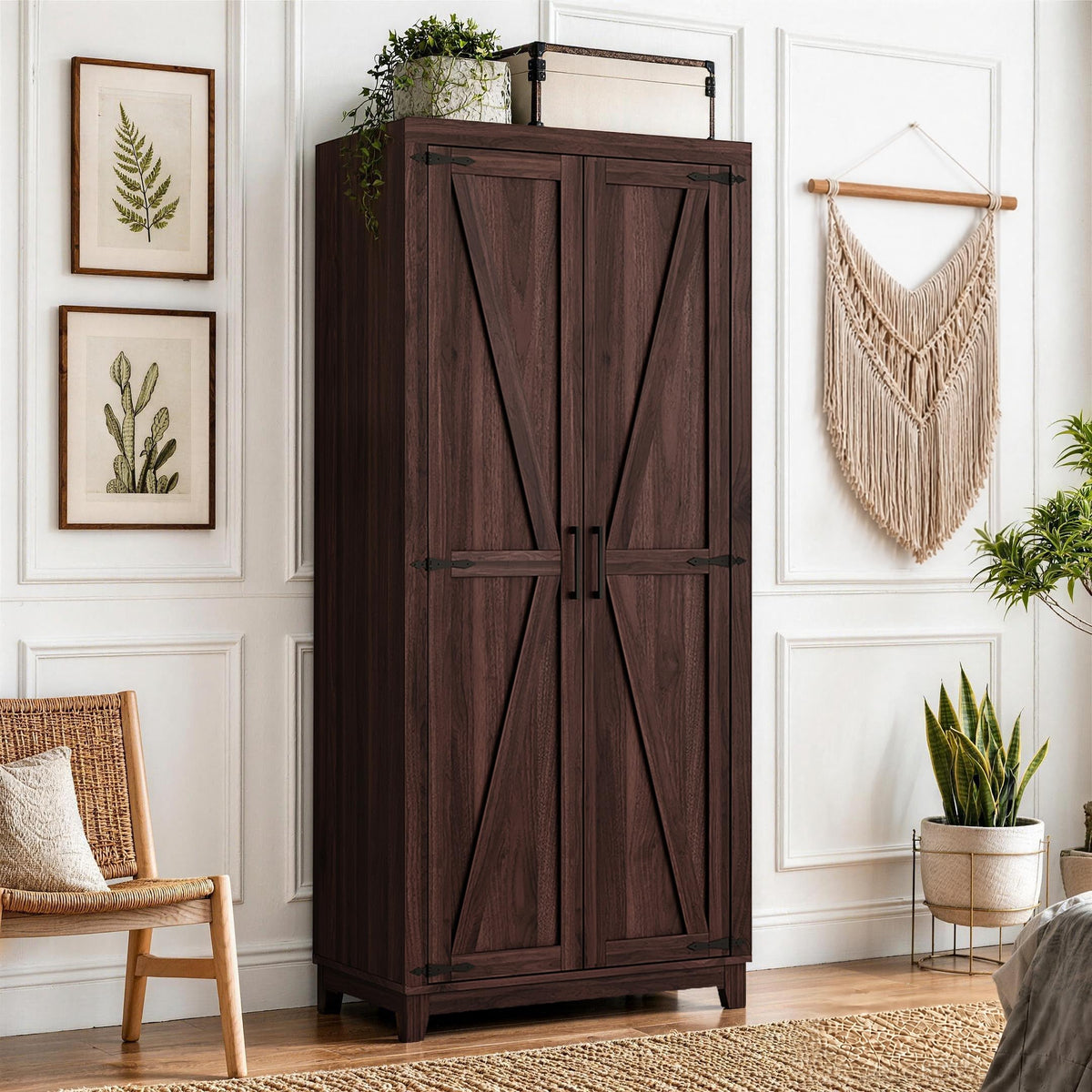 WERSMT 70" Tall Wooden Wardrobe Closet with Doors, Espresso