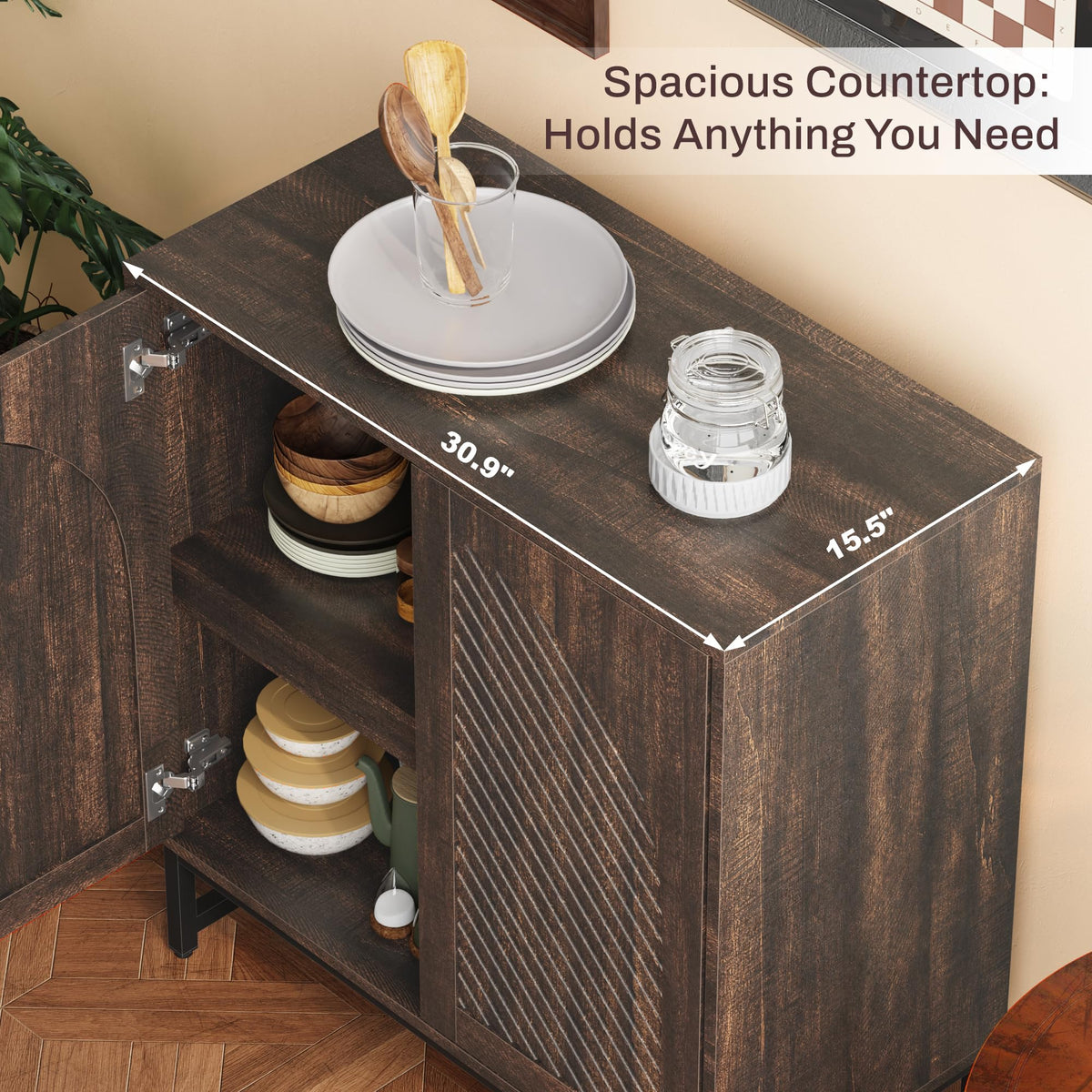 HOLCEPZN Modern Arched Sideboard Buffet Cabinet with Storage, Walnut