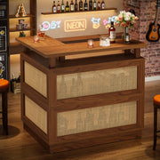 L-Shaped Corner Bar Table with Storage & Rattan Wine Racks