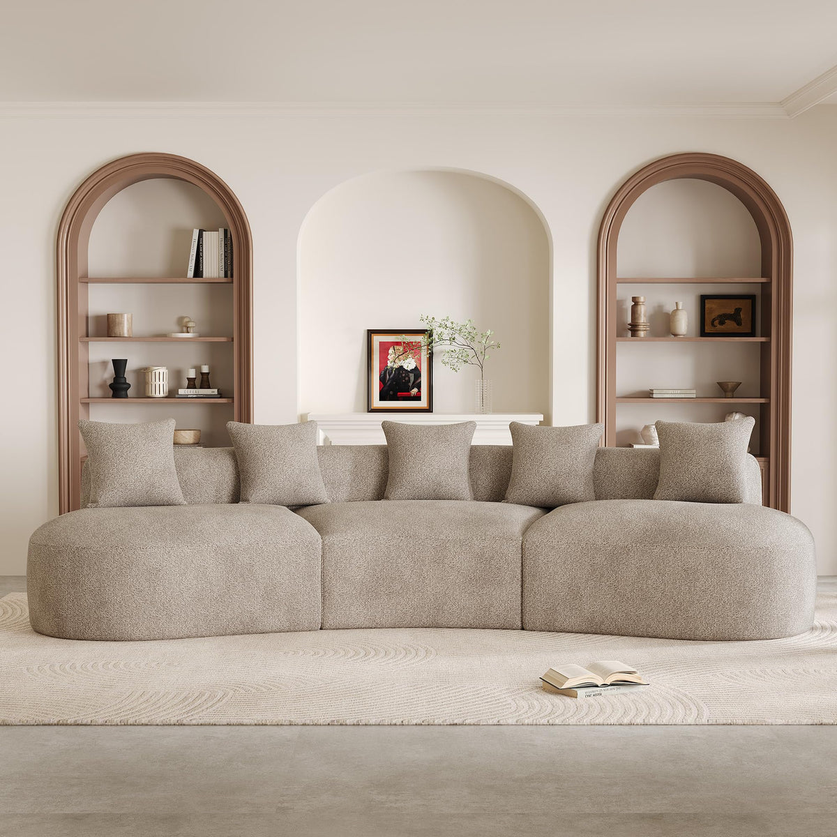 ONEMMLION 134" Modern Curved Sectional Sofas for Living Room, Brown