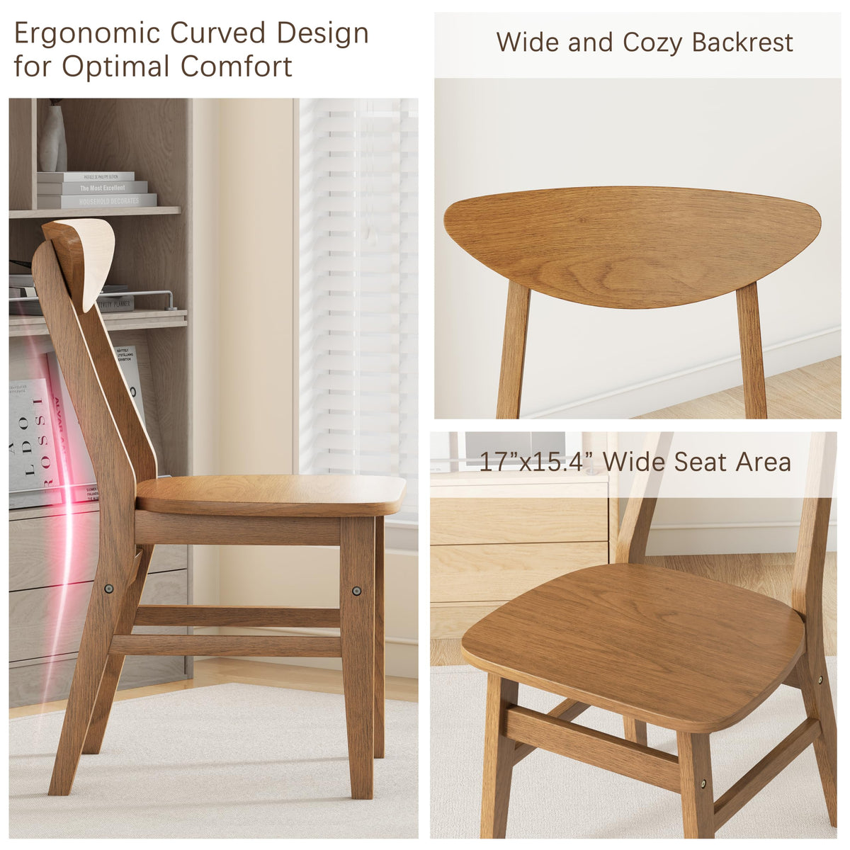 WiberWi 5 Piece Dining Table Set for 4, Solid Wood Kitchen Table Chairs Set of 4, 43.3” Space-Saving Mid Century Modern Dining Room Table, Walnut Home Furniture