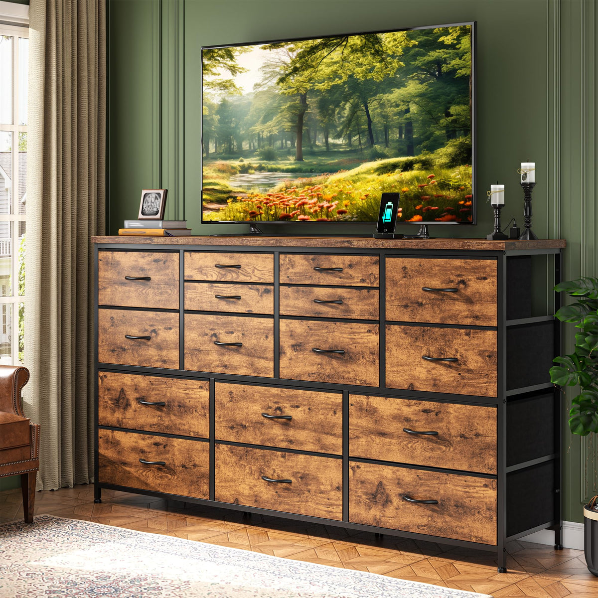 16-Drawer Dresser with Charging Station