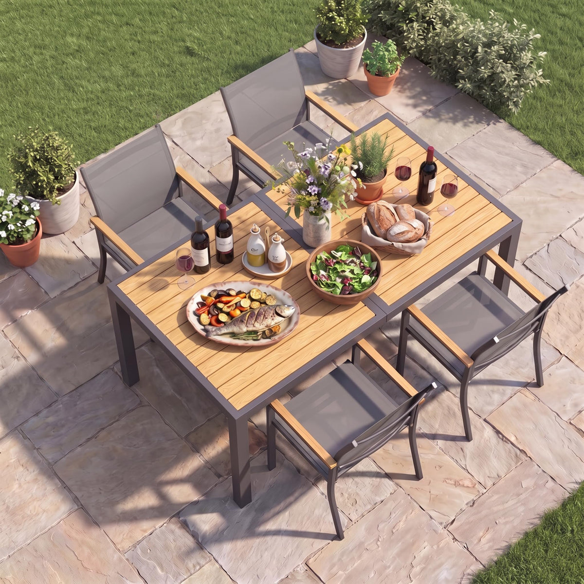 FansaFurn 5 Piece Aluminum Patio Table and Chairs Set for All-Weather