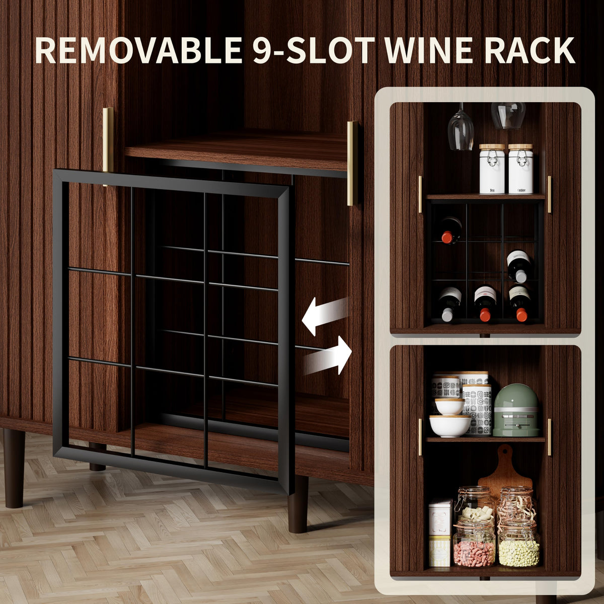 Fluted LED Wine Bar Cabinet